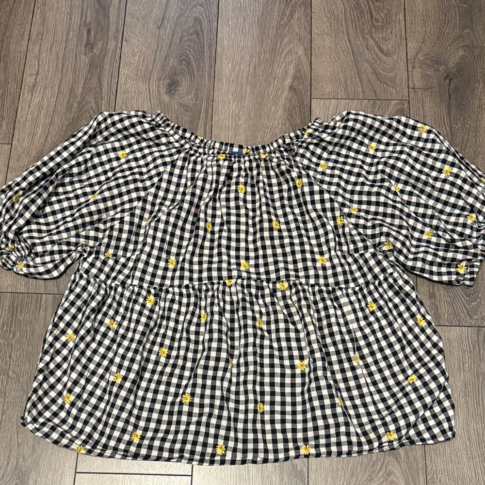Old Navy Black and White Checkered Blouse with Yellow Details
